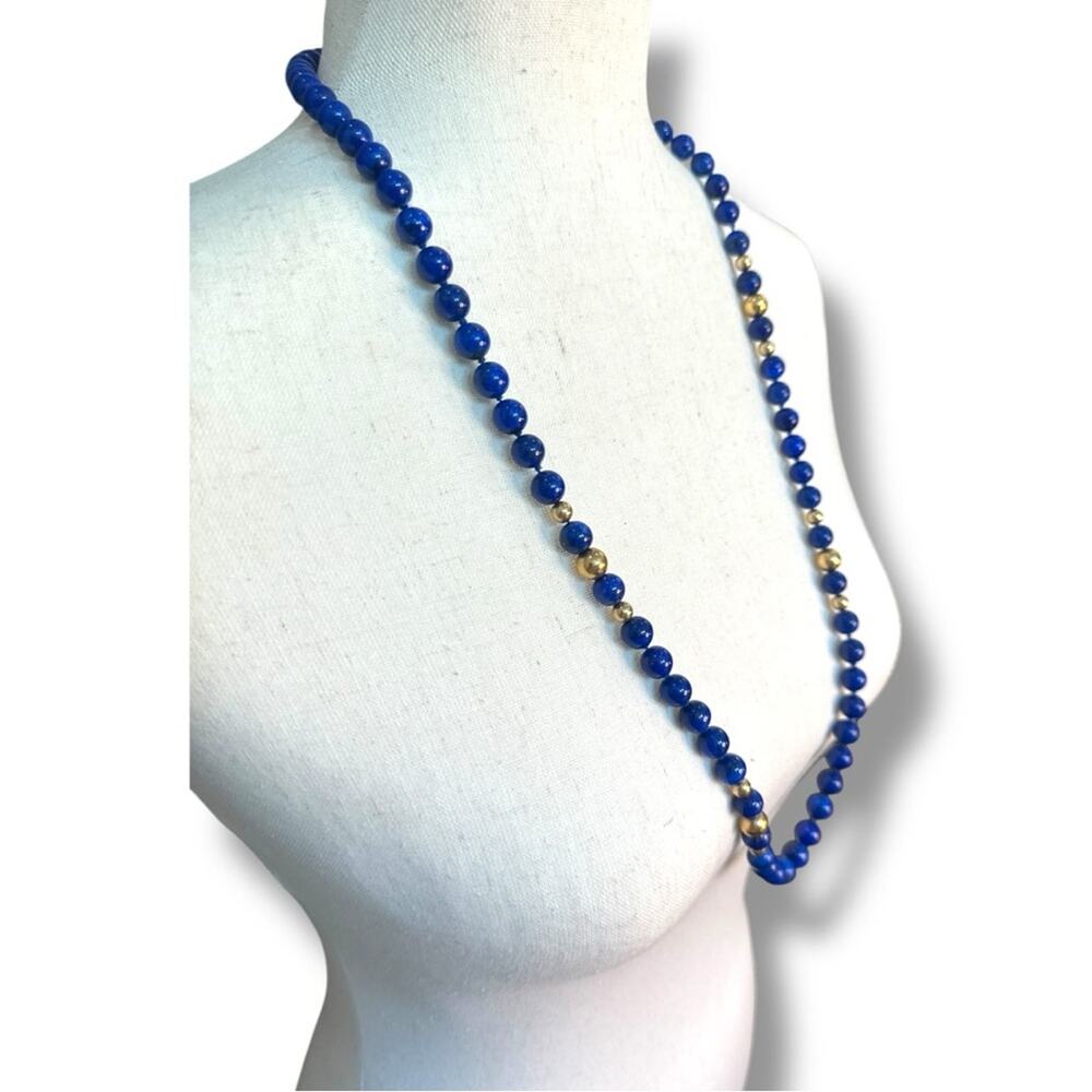 Vintage Blue Lapis Lazuli Beaded Necklace with 14K Gold Filled Beads - No Clasp